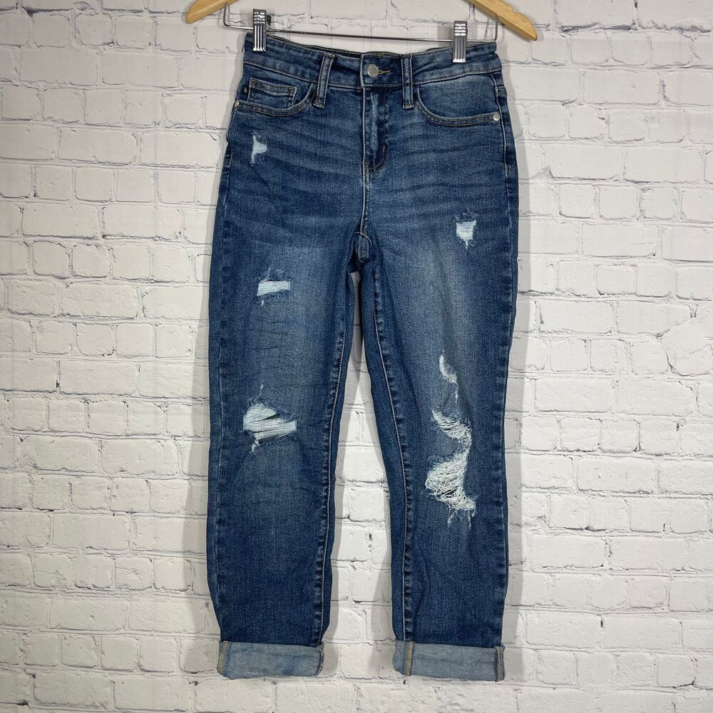 Judy Blue Jeans Women Size 24 Relaxed Fit Denim Soft Blue Distressed Western